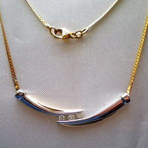 Vintage Designer Two Tone 14K Yellow White Gold Diamond Necklace Collier Chain